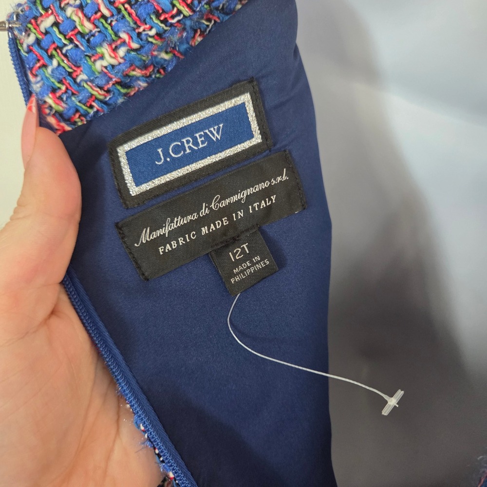 J.Crew Italian Fabric Tweed Mock Neck Sheath Dress Blue Multi 12T Tall Preppy - Picture 5 of 8